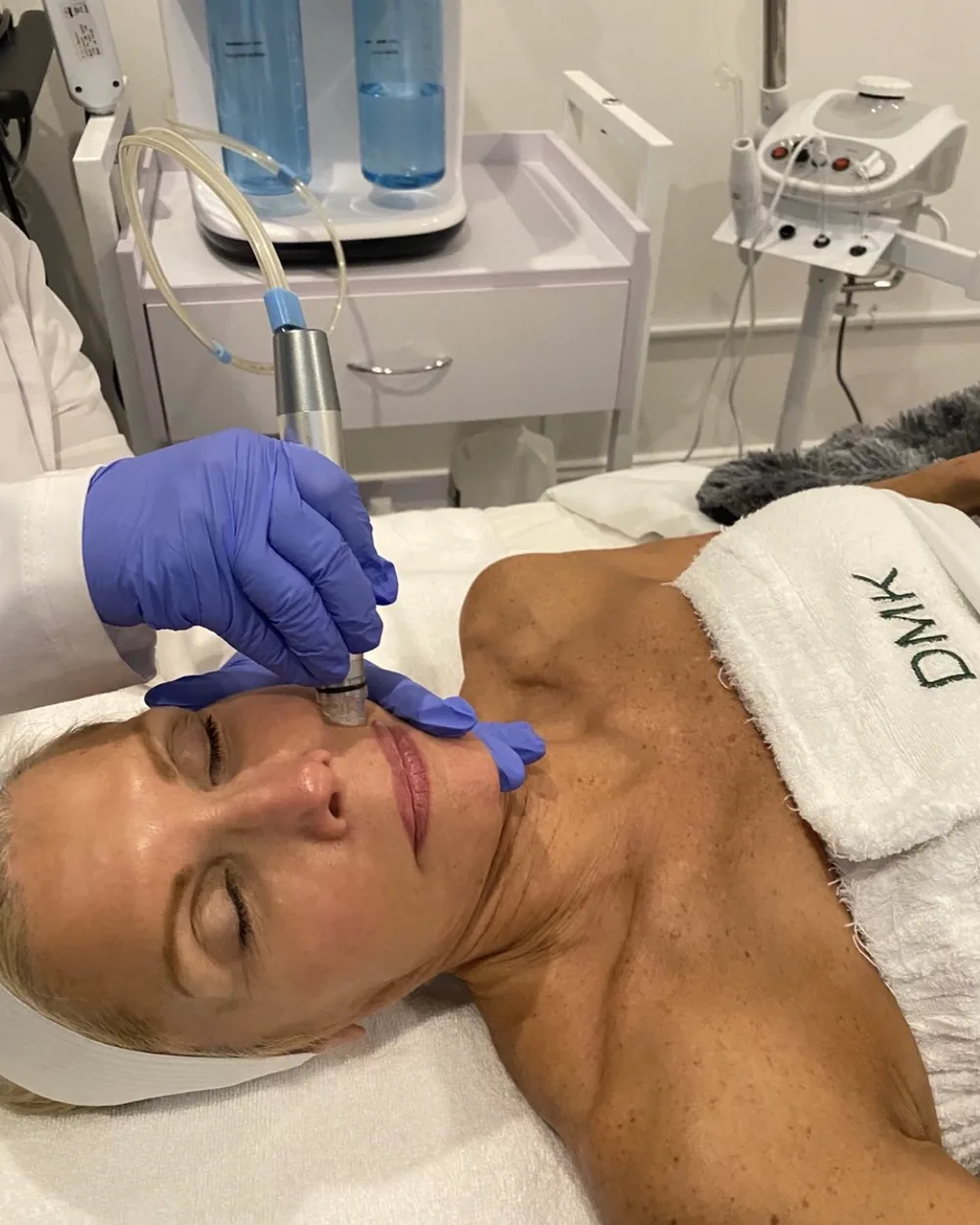 A DMK enzyme treatment being performed on a client at MySkin in Milford, Connecticut